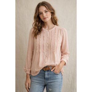 Sundance Blouse Top P XS Blush Pink Cottage Core Pintuck Ruffle